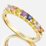 2/3 CARAT (8 PCS) MULTI COLOR SAPPHIRE (VS) 9KT SOLID GOLD BAND RING