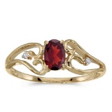 Certified 14k Yellow Gold Oval Garnet And Diamond Ring 0.48 CTW