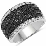 0.79 Carat Genuine Black Diamond and White Diamond .925 Sterling Silver Ring
