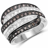 0.80 Carat Genuine Brown Diamond and White Diamond .925 Sterling Silver Ring