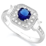 3/5 CARAT CREATED BLUE SAPPHIRE & 1/4 CARAT (24 PCS) FLAWLESS CREATED DIAMOND 925 STERLING SILVER HA