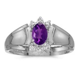 Certified 14k White Gold Oval Amethyst And Diamond Ring 0.35 CTW
