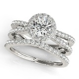 Diamond Frame Split Shank Ring and Band Bridal Set 14k White Gold 1.50ct