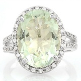 8 3/5 CARAT GREEN AMETHYST & 2/5 CARAT (40 PCS) CREATED WHITE SAPPHIRE 925 STERLING SILVER RING