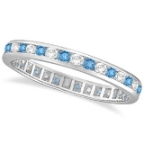 Blue Topaz and Diamond Channel-Set Eternity Ring 14k White Gold (1.00ct)