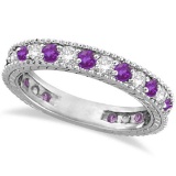 Diamond and Amethyst Eternity Ring Band 14k White Gold (1.08ct)
