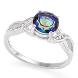 1 1/3 CARAT OCEAN MYSTIC GEMSTONE & CREATED WHITE SAPPHIRE 925 STERLING SILVER RING