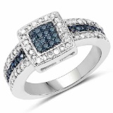 0.49 Carat Genuine Blue Diamond and White Diamond .925 Sterling Silver Ring