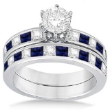 Channel Blue Sapphire and Diamond Bridal Set 14k White Gold (2.10ct)