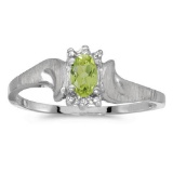 Certified 10k White Gold Oval Peridot And Diamond Satin Finish Ring 0.2 CTW