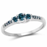 0.26 Carat Genuine Blue Diamond .925 Sterling Silver Ring