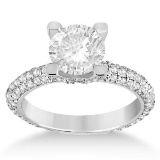 Eternity Pave Set Trio Diamond Engagement Ring 14K White Gold (1.58ct)