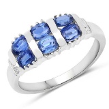 1.63 Carat Genuine Kyanite and White Diamond .925 Sterling Silver Ring