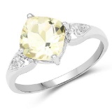 1.81 Carat Genuine Lemon Quartz and White Topaz .925 Sterling Silver Ring