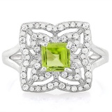 2/3 CARAT PERIDOT & (32 PCS) FLAWLESS CREATED DIAMOND 925 STERLING SILVER RING