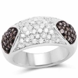 0.94 Carat Genuine Champagne Diamond and White Diamond .925 Sterling Silver Ring