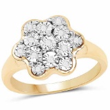 14K Yellow Gold Plated 0.07 Carat Genuine White Diamond .925 Sterling Silver Ring
