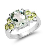 2.85 Carat Genuine Green Amethyst and Peridot .925 Sterling Silver Ring