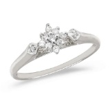 Certified 10K White Gold Diamond Cluster Ring 0.11 CTW