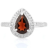 1 1/2 CARAT GARNET & DIAMOND 925 STERLING SILVER RING