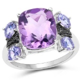 5.53 Carat Genuine Amethyst, Tanzanite and White Topaz .925 Sterling Silver Ring