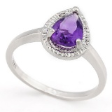 1 1/3 CARAT AMETHYST & DIAMOND 925 STERLING SILVER RING