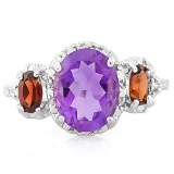 AMETHYST & 1 1/3 CARAT GARNET 925 STERLING SILVER RING