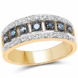 14K Yellow Gold Plated 0.27 Carat Genuine Blue Diamond and White Diamond .925 Sterling Silver Ring