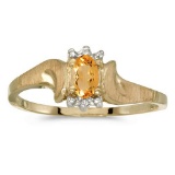Certified 14k Yellow Gold Oval Citrine And Diamond Satin Finish Ring 0.16 CTW