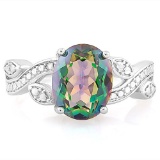 2 2/3 CARAT GREEN MYSTIC GEMSTONE & DIAMOND 925 STERLING SILVER RING