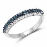 0.43 Carat Genuine Blue Diamond and White Diamond .925 Sterling Silver Ring