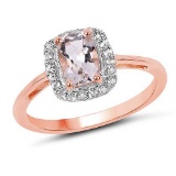 14K Rose Gold Plated 1.05 Carat Genuine Morganite and White Topaz .925 Sterling Silver Ring