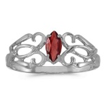 Certified 10k White Gold Marquise Garnet Filagree Ring 0.25 CTW