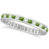 Peridot and Diamond Channel-Set Eternity Ring 14k White Gold (1.04ct)