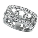 Antique Style Diamond Eternity Ring Wide Band 14k White Gold (0.75ct)