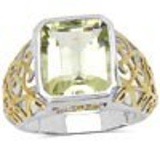 Two Tone Plated 5.60 Carat Genuine Lemon Quartz .925 Sterling Silver Ring