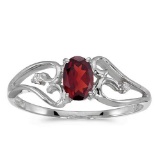 Certified 10k White Gold Oval Garnet And Diamond Ring 0.48 CTW