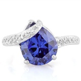 5 CARAT LAB TANZANITE & DIAMOND 925 STERLING SILVER RING