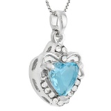 CREATED BABY SWISS BLUE TOPAZ & FLAWLESS CREATED DIAMOND 18K GOLD PLATED GERMAN SILVER PENDANT