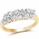 14K Yellow Gold Plated 0.07 Carat Genuine White Diamond .925 Sterling Silver Ring