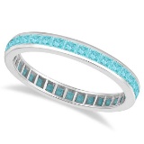 Princess-Cut Aquamarine Eternity Ring Band 14k White Gold (1.36ct)