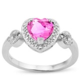 1 2/5 CARAT CREATED PINK SAPPHIRE & DIAMOND 925 STERLING SILVER RING