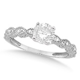 Petite Antique-Design Diamond Engagement Ring 14k White Gold (1.00ct)
