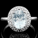 2 1/3 CARAT AQUAMARINE & DIAMOND 925 STERLING SILVER RING