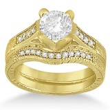 Antique Style Engagement Ring Set 18k Yellow Gold 1.10 ctw