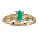 Certified 14k Yellow Gold Oval Emerald And Diamond Ring 0.17 CTW
