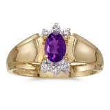 Certified 14k Yellow Gold Oval Amethyst And Diamond Ring 0.35 CTW