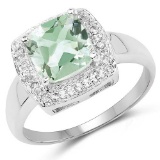 2.31 Carat Genuine Green Amethyst and White Topaz .925 Sterling Silver Ring