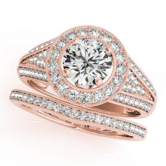 CERTIFIED 14KT ROSE GOLD 0.95 CT G-H/VS-SI1 DIAMOND HALO BRIDAL SET