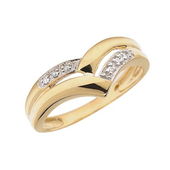 Certified 14K Yellow Gold Diamond Chevron Ring 0.03 CTW